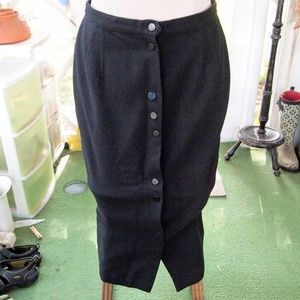 Black Wool Skirt Vintage Button Down Skirt